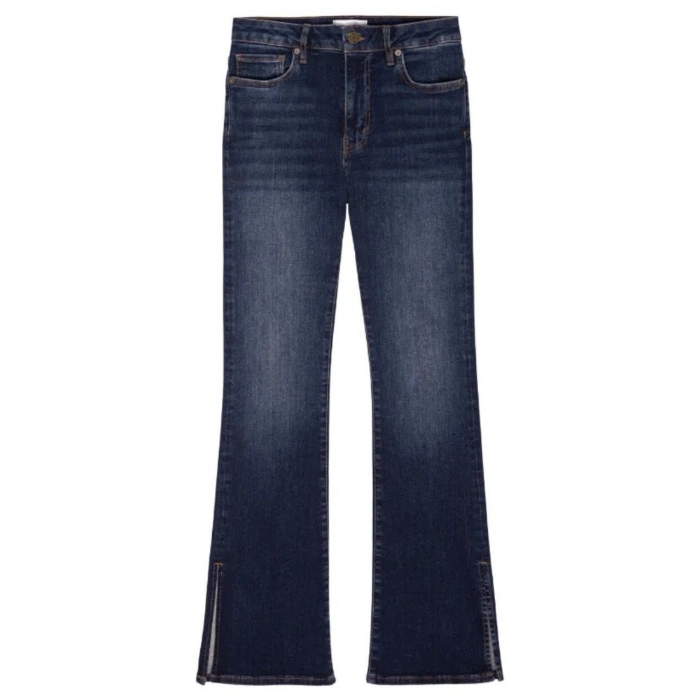 Frame Le Mini Boot Jeans High Rise Dark Wash Flared Hem Side Slit Denim Sz 27